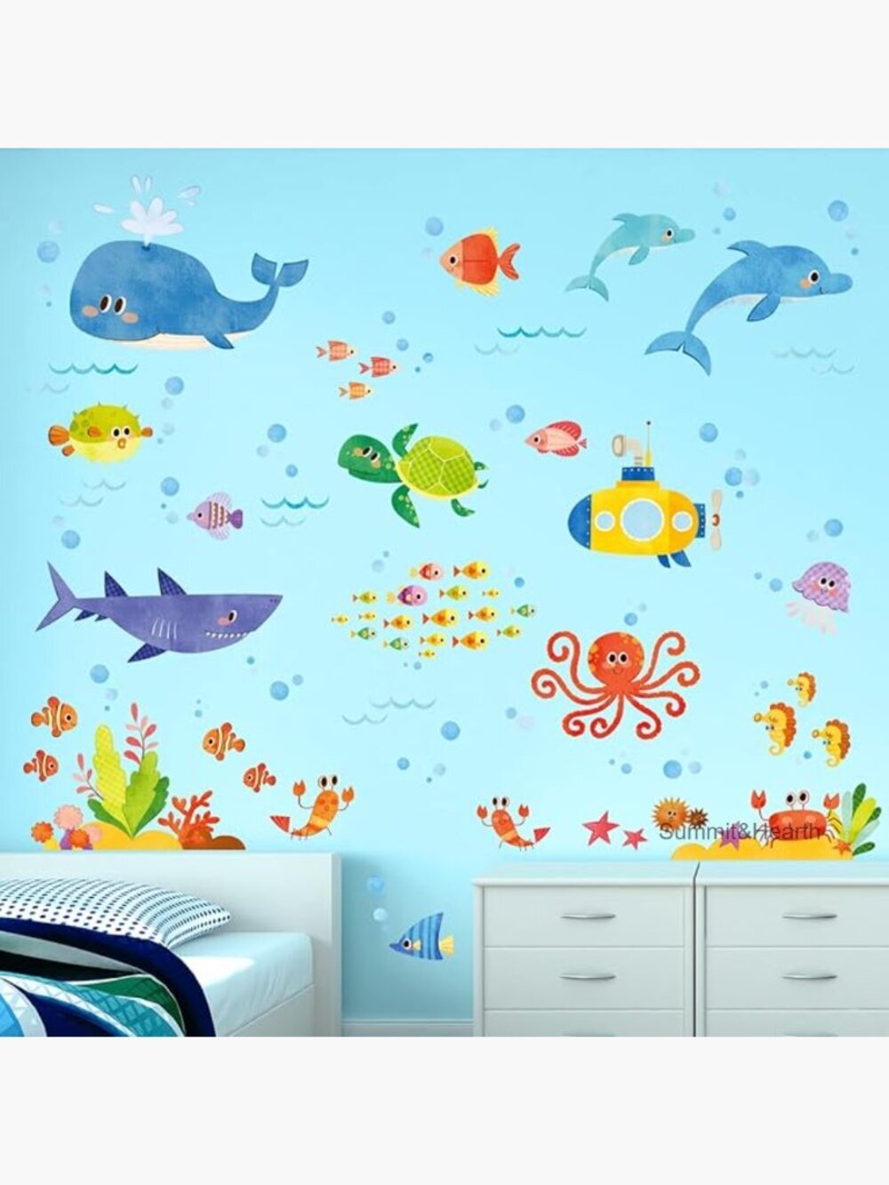 Ocean Animals Wall Decals for Kids Room Nursery Playroom Decor